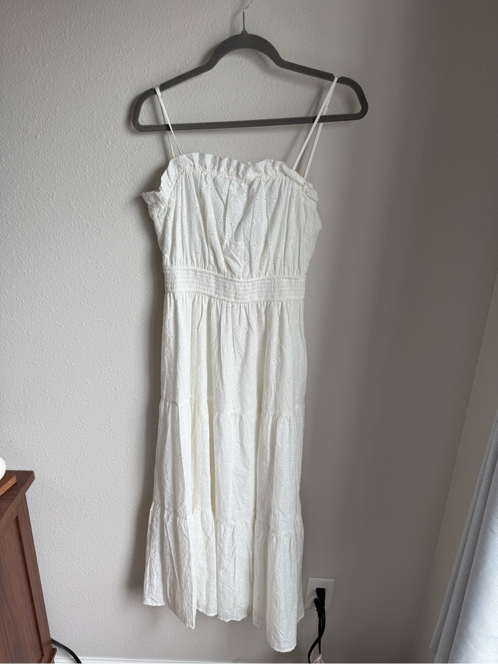 Francesca's Collections White Eyelet Maxi Dress with Smocked Waist